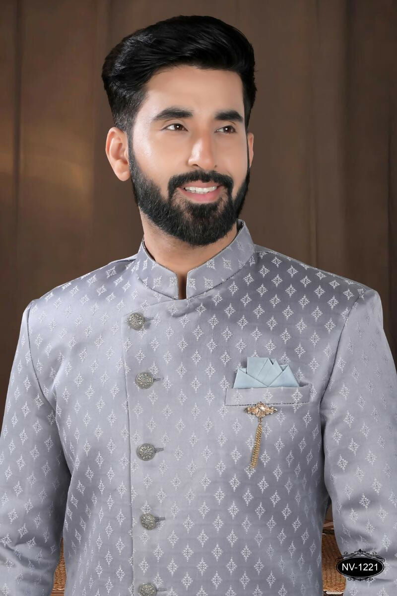 Joban Fashion Men's Grey Woven Jacquard Kurta with Pyjama | Grocsy