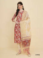 Designer Stylish red Cotton Stitched Suit With Dupatta - Tanisha | Grocsy