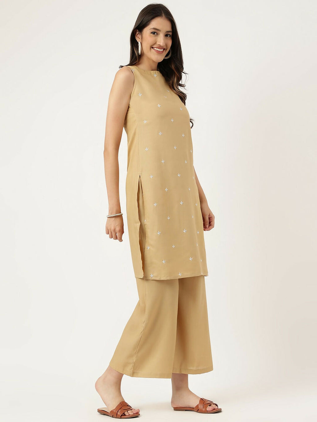 Joban Fashion Beige Rayon and Embroidered Work Straight Kurta Bottom Set | Grocsy
