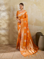 Shree Shyam Fashion Orange Silk Blend Saree | Grocsy