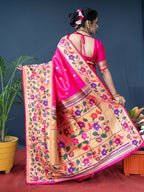 Jyoti Fashion Women's Pink Paithani Silk Zari Woven Saree with Blouse | Grocsy