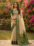 Shree Shyam Fashion Chiku With Green Cotton Saree | Grocsy