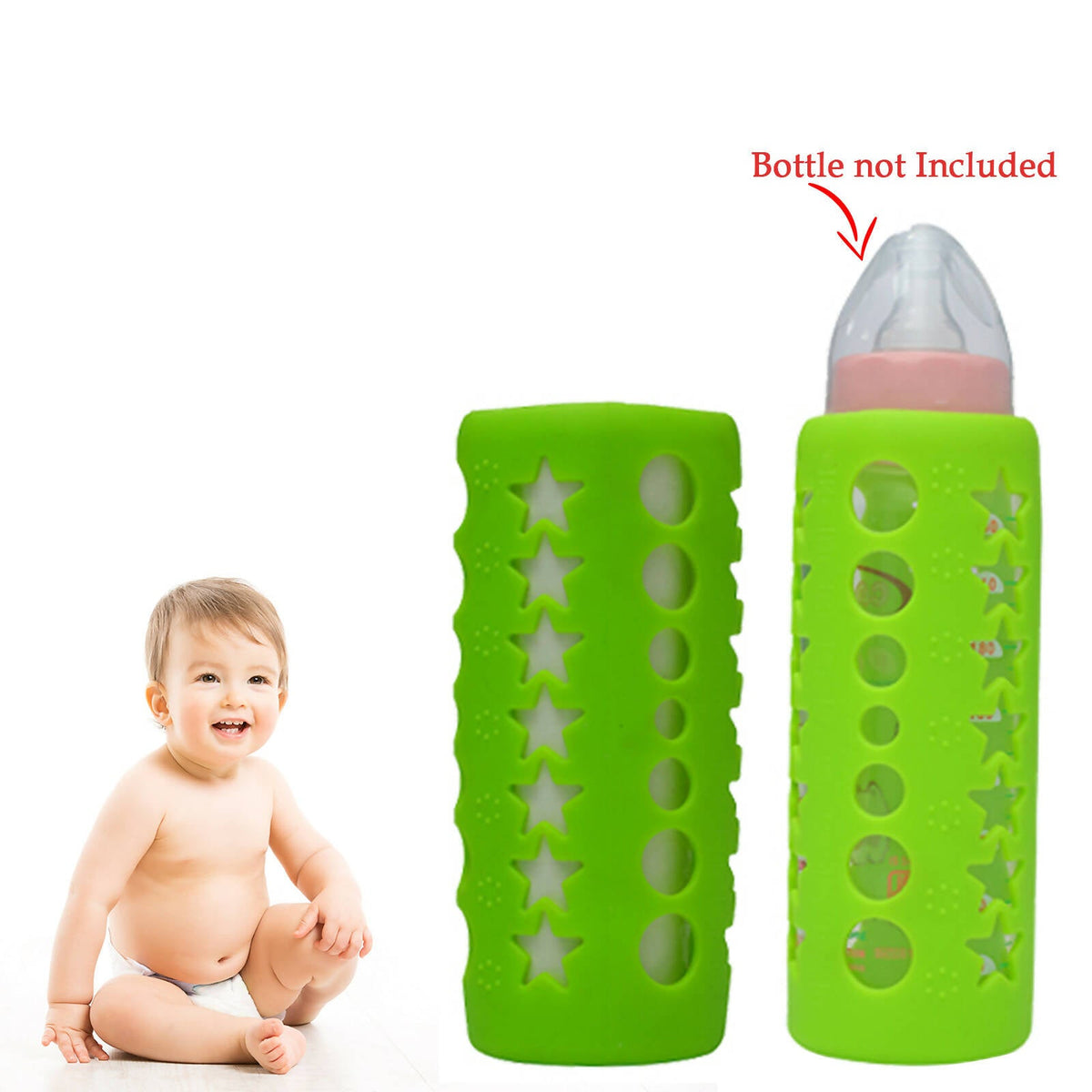 Safe-O-Kid Silicone Baby Feeding Bottle Cover Cum Sleeve for Insulated Protection 250mL- Green | Grocsy