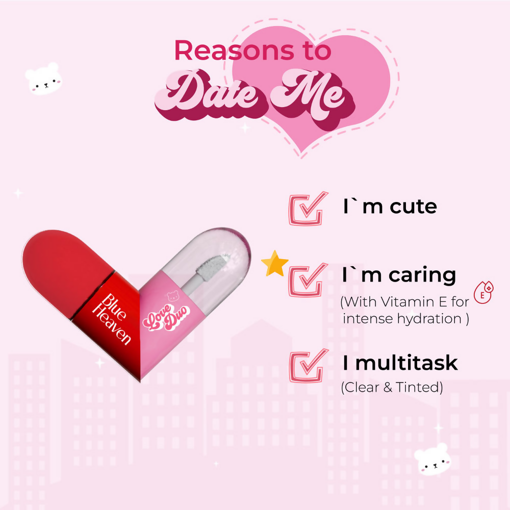 Blue Heaven Love Duo 2-In-1 Clear & Tinted Lip Gloss - Snacc (Clear + Cherry) | Grocsy