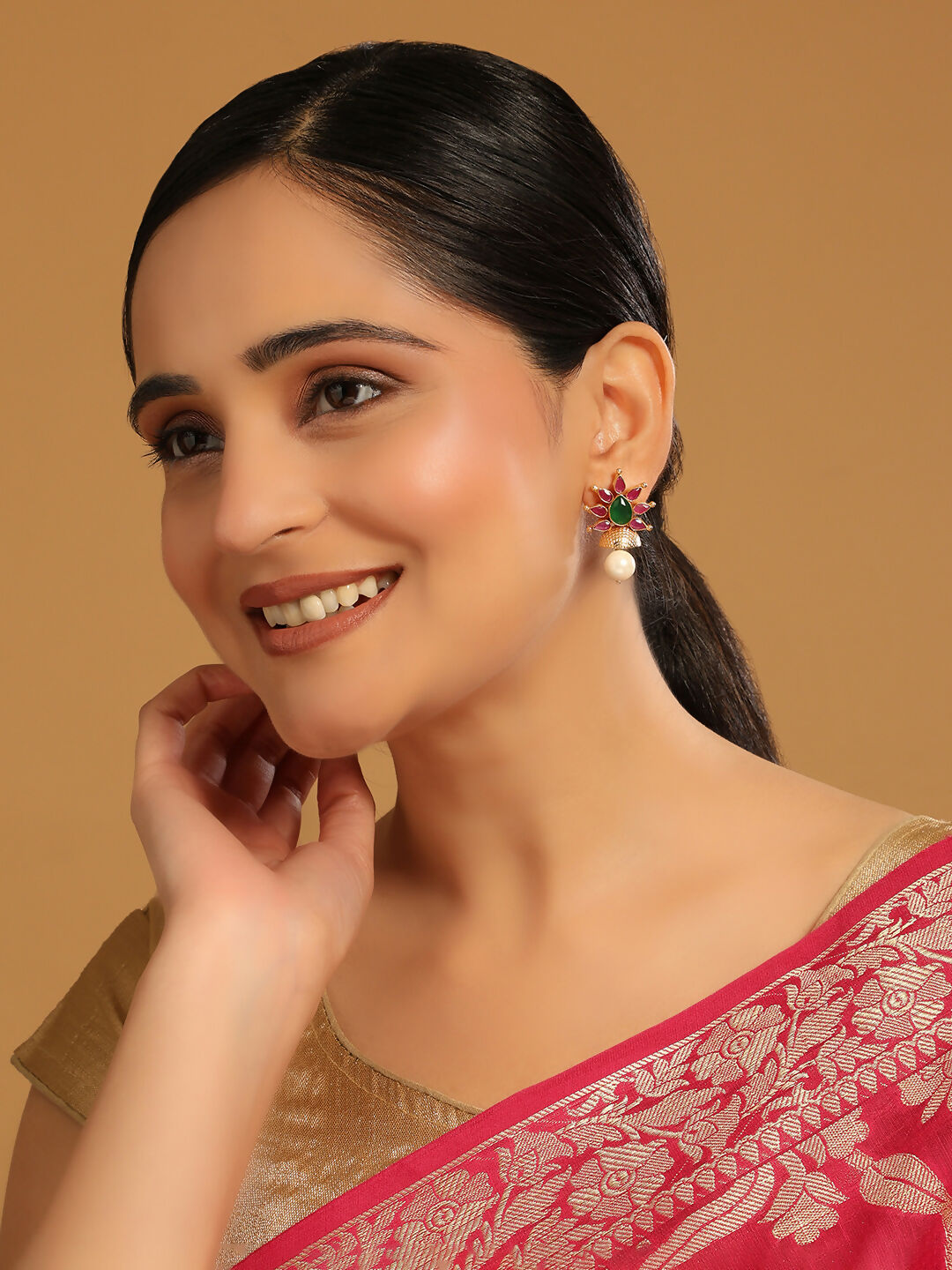Nuyug 22K Gold-Plated Pearl Drop Floral Shaped Stud Earrings | Grocsy