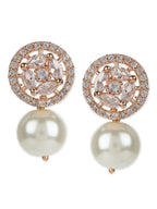 Pearl Stone Earrings in Rose Gold Tone- Ruby Raang