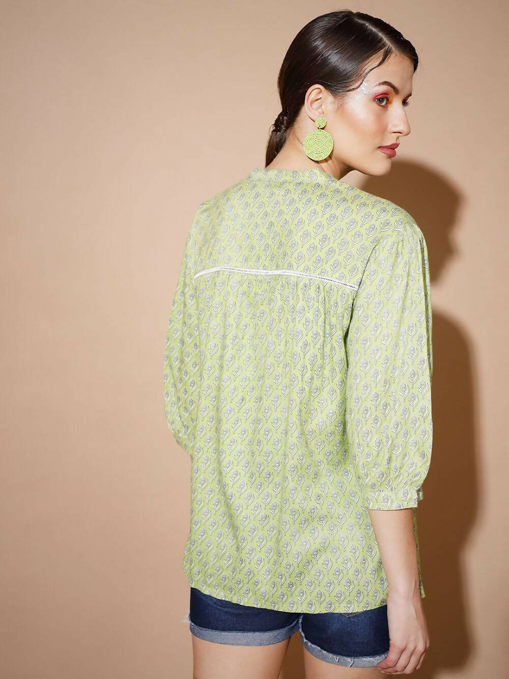 Myshka Women Green Ethnic Motifs Tops | Grocsy