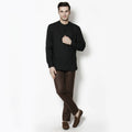 Even Apparels Black Linen Linen Men's Kurta With Band Collar | Grocsy