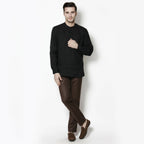 Even Apparels Black Linen Linen Men's Kurta With Band Collar | Grocsy