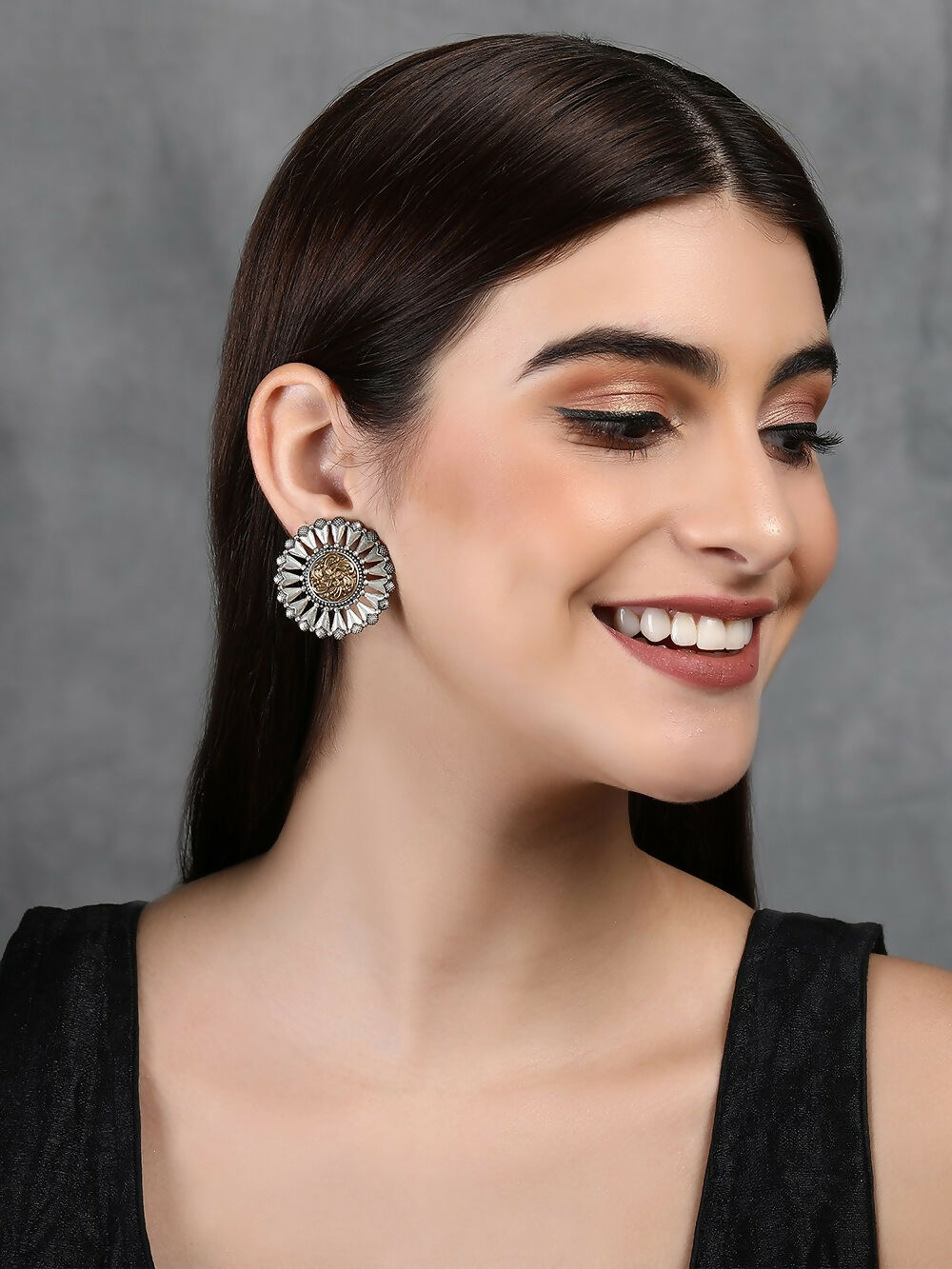 Joban Fashion Women Round Shape Dual Tone Brass Earrings | Grocsy