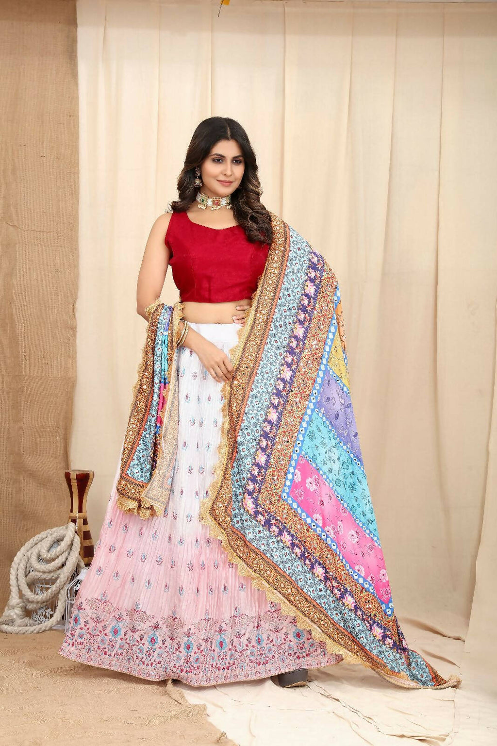 DEIANA'S Beautiful Pure Chinon Jari Silk Weaving Lehengha Choli - White | Grocsy