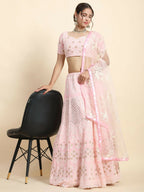 Jyoti Fashion Stunning Baby Pink Faux Georgette 3MM Sequins with Thread & Jari Embroidery Lehenga Choli with Dupatta | Grocsy