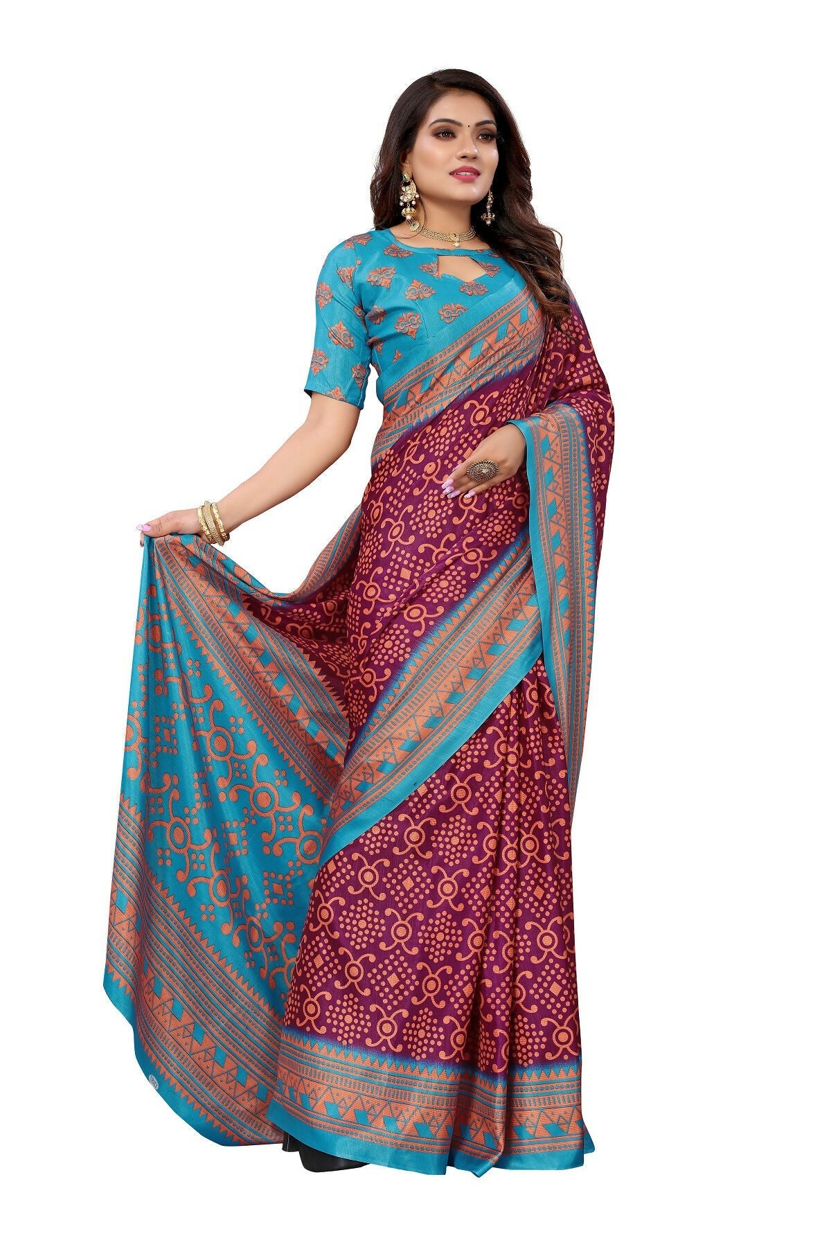 Vamika Purple Printed Art Silk Saree | Grocsy