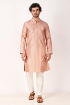 Pink Art Silk Woven Designer Men's Rajwadi Kurta Set - Mahotsav | Grocsy