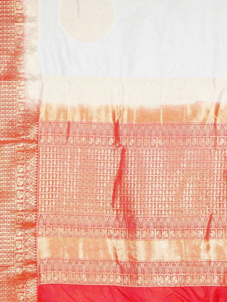 Kalamandir Woven Design White Silk Blend Saree | Grocsy