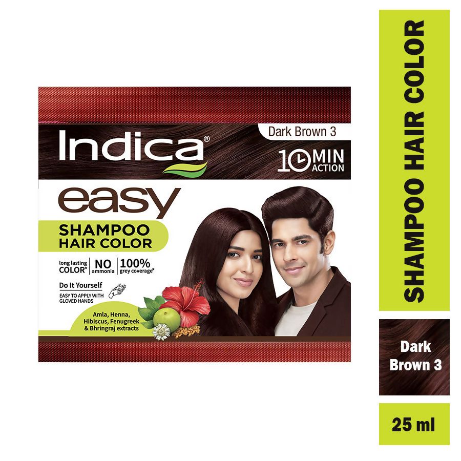 Indica Easy Hair Color Shampoo Dark Brown 3 | Grocsy