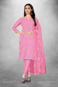 Pink Heavy Organza Silk Embroidered Unstitched Dress Material - Amara | Grocsy