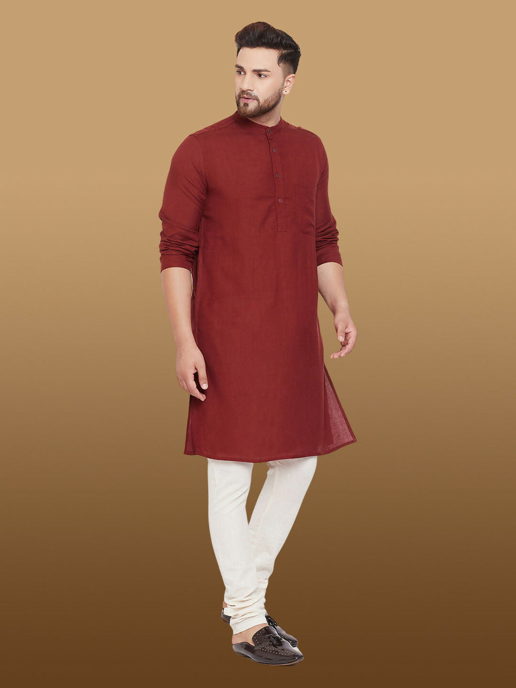 Even Apparels Men's Pure Cotton Maroon Kurta | Grocsy