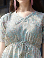 Sky Blue Rayon Paisley & Floral Printed Top with Matching Bottom - Eesha | Grocsy