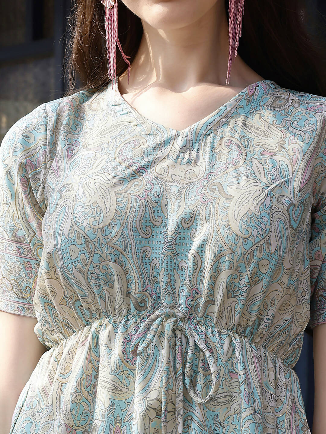 Sky Blue Rayon Paisley & Floral Printed Top with Matching Bottom - Eesha | Grocsy