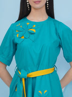Joban Fashion Teal Blue Dress with Belt | Grocsy