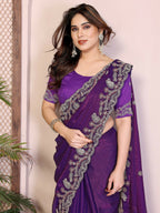 Teeya Creation New Womens Latest Party Wear Soft Chiffon Silk Saree-Purple | Grocsy