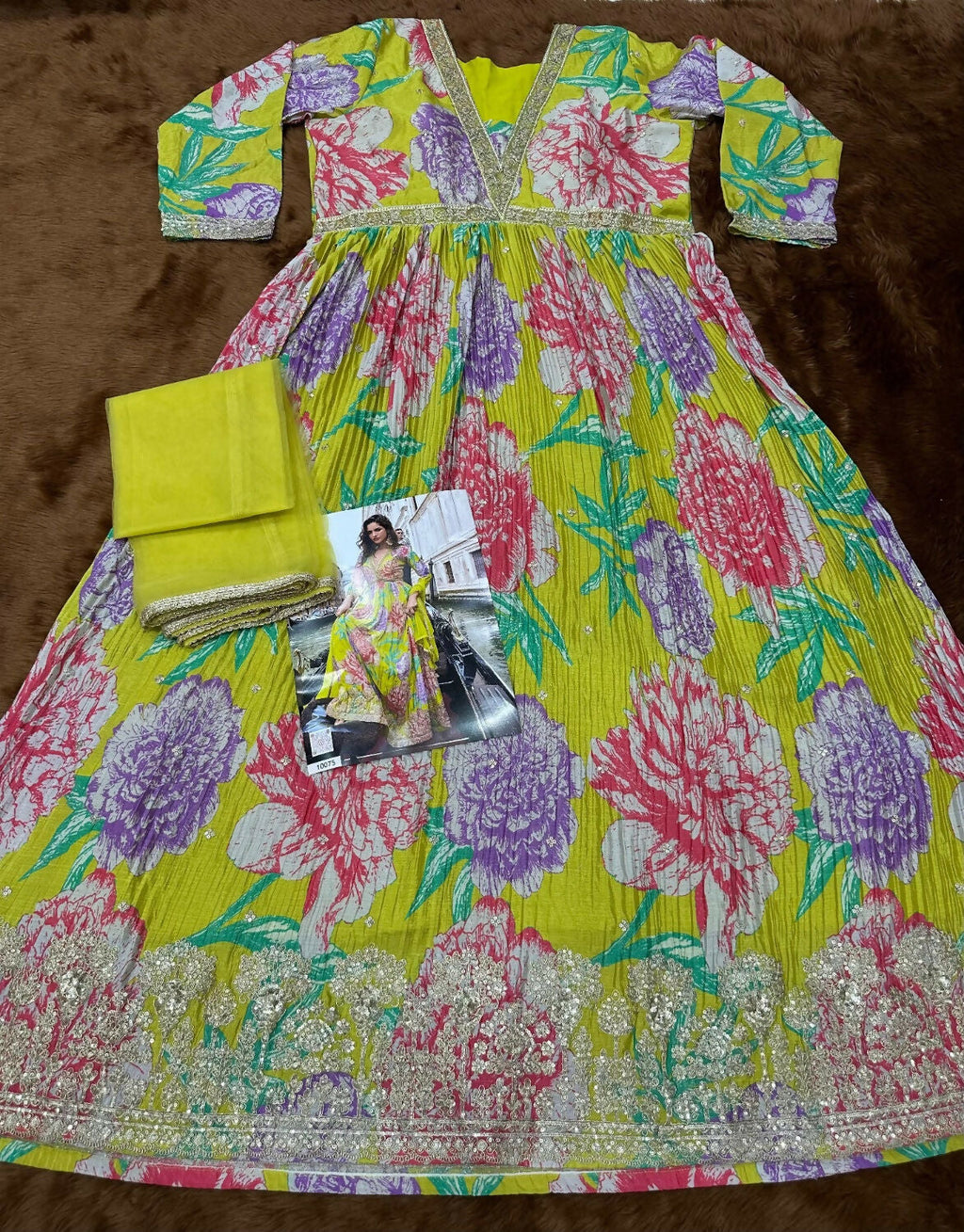 Anaita Mustard Chinon Silk Readymade Anarkali Suit with Embroidery Work | Grocsy