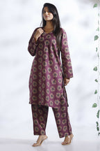 Breathables Wine Butta Print Cotton Kurta & Pants Set | Grocsy