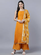 Myshka Women Yellow Panelled Kurta with Palazzos With Dupatta | Grocsy
