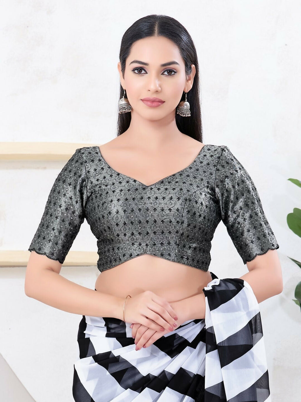 Joban Fashion Black Tissue Elbow Sleeveless Back Open Blouse | Grocsy
