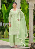 Pista Green Stone & Cording Work Festive Palazzo Suit - Emponline | Grocsy