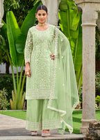 Pista Green Stone & Cording Work Festive Palazzo Suit - Emponline | Grocsy