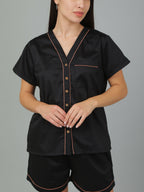 Breathables Women Cotton Night Suit Shirt And Shorts Co-Ord Set I Nightwear | Loungewear Set In Solid Colours | Grocsy