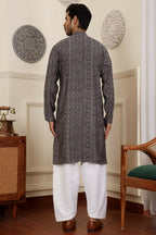 Blue Modal Silk Woven Designer Men's Rajwadi Kurta Set - Mahotsav | Grocsy