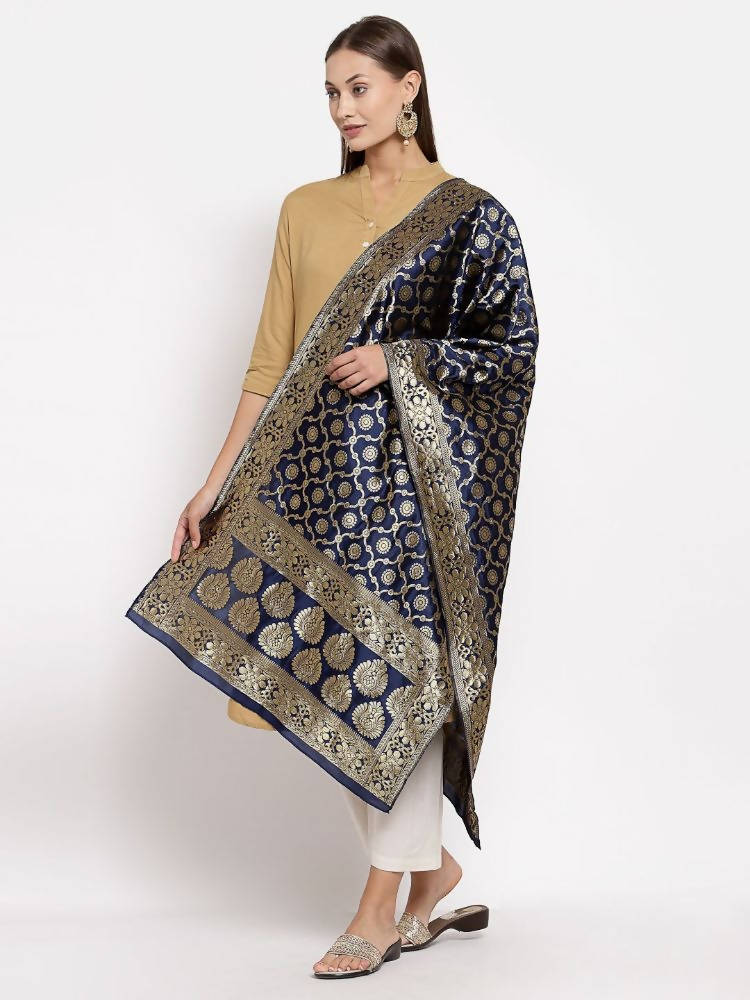 Myshka Women's Black Silk Print Casual Dupatta | Grocsy