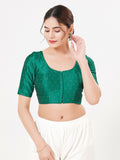 Joban Fashion D.Rama-Green Taffeta Silk Elbow Sleeveless Front Open Blouse | Grocsy
