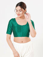 Joban Fashion D.Rama-Green Taffeta Silk Elbow Sleeveless Front Open Blouse | Grocsy