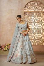 Kesar Fab Sky-Blue Zari Silk Hand_Woven Lehenga | Grocsy