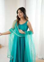 The52 Women's Beautiful Roman Silk Chanderi Fabric Flared Anarkali Pant and Dupatta Set | Grocsy