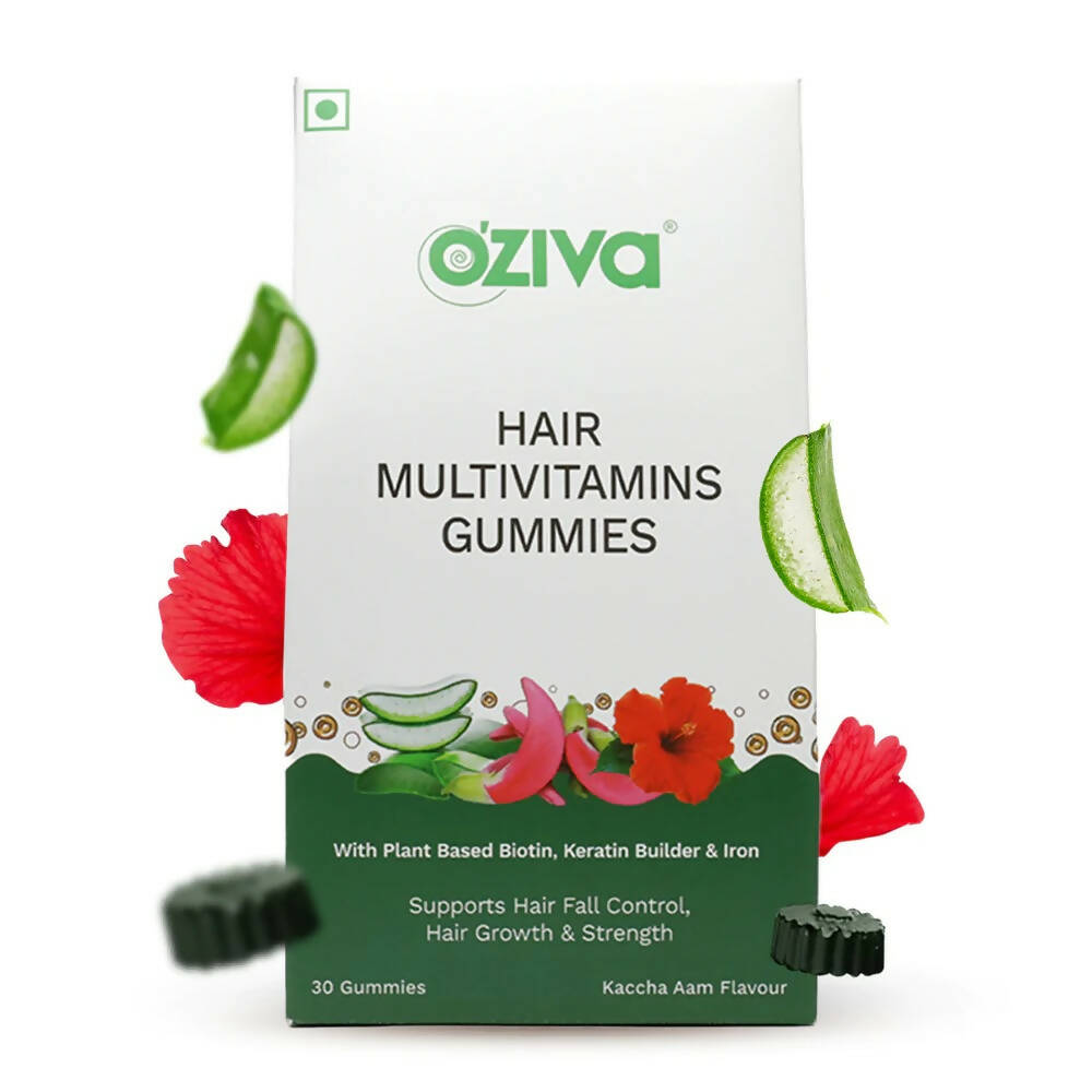 OZiva Biotin Hair Multivitamins Gummies-Kaccha Aam Flavor | Grocsy