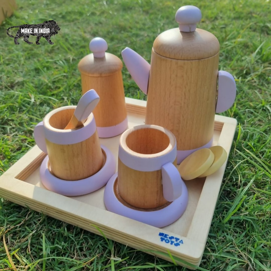 Nesta Toys Wooden Tea Set, Pretend Play Food Sets, Kitchen Toys (3+ Years) - 10 Pcs | Grocsy