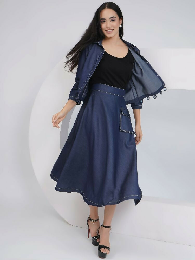 Joban Fashion Black Cotton Denim A Line Skirt With Inner And Jacket | Grocsy