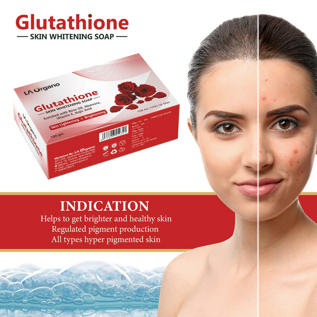 LA Organo Glutathione Rose Skin Lightening & Brightening Soap | Grocsy