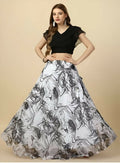 Dishitha Creation Printed Stitched Lehenga & Crop Top - Black & White | Grocsy