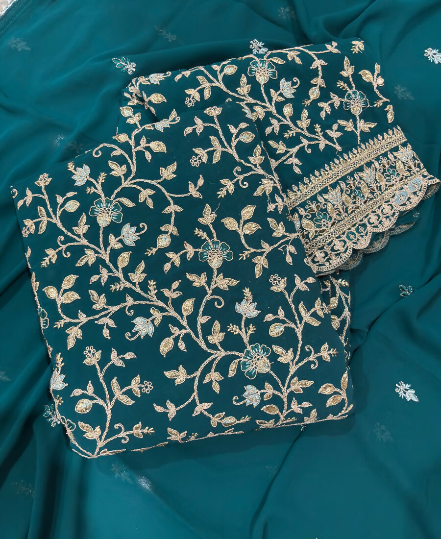 KC Teal Blue Straight Suit For Women Georgette Fabric | Grocsy