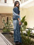 Vastranavya Rama Weightless Marble Printed & Trim Lace Border Saree with Unstitched Blouse | Grocsy