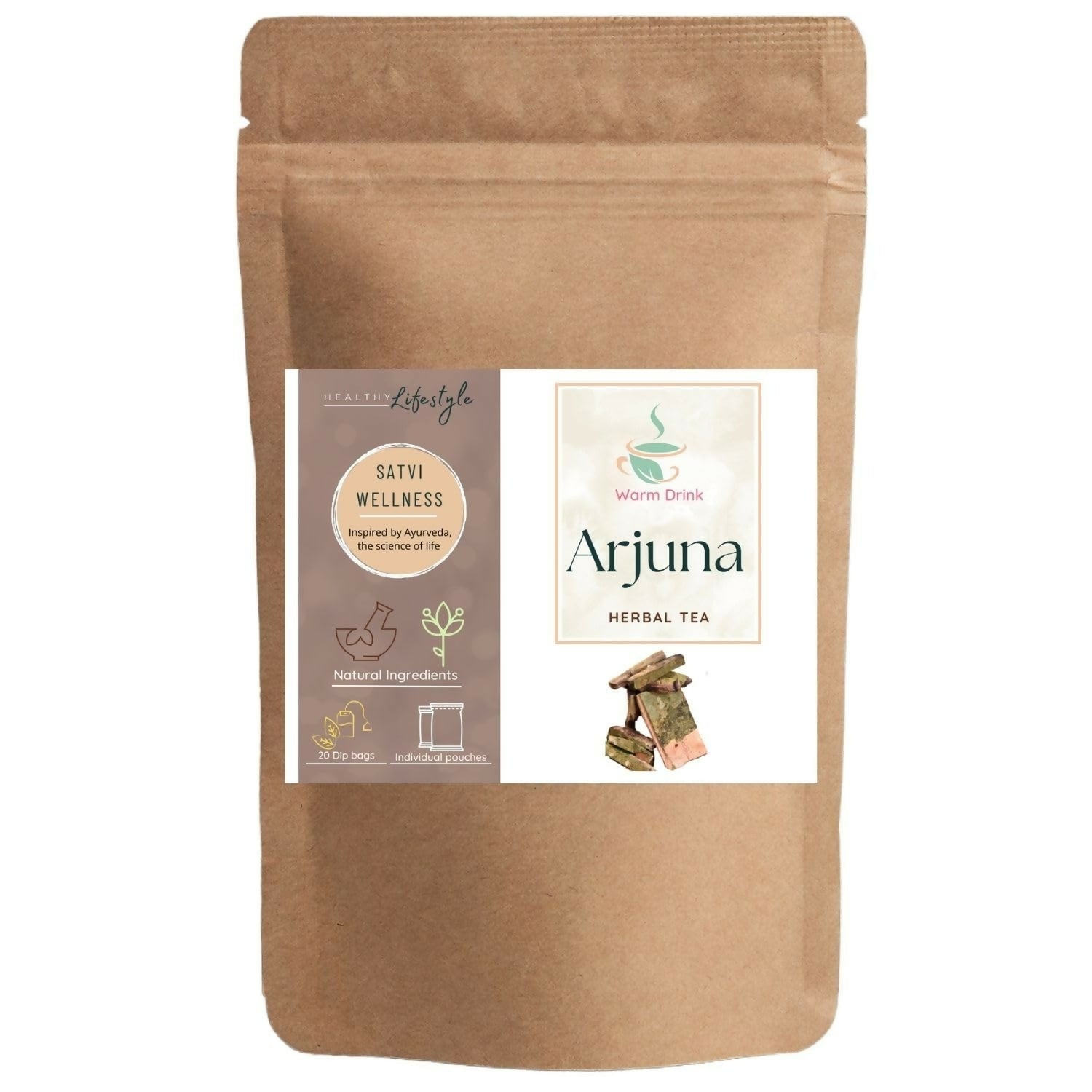 Satvi Wellness Arjuna herbal tea | Terminalia Arjuna tea bag | Natural ingredients | Herbal tea | Grocsy