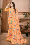 Orange Georgette Floral Printed Saree With Unstitched Blouse Piece - Jyoti | Grocsy
