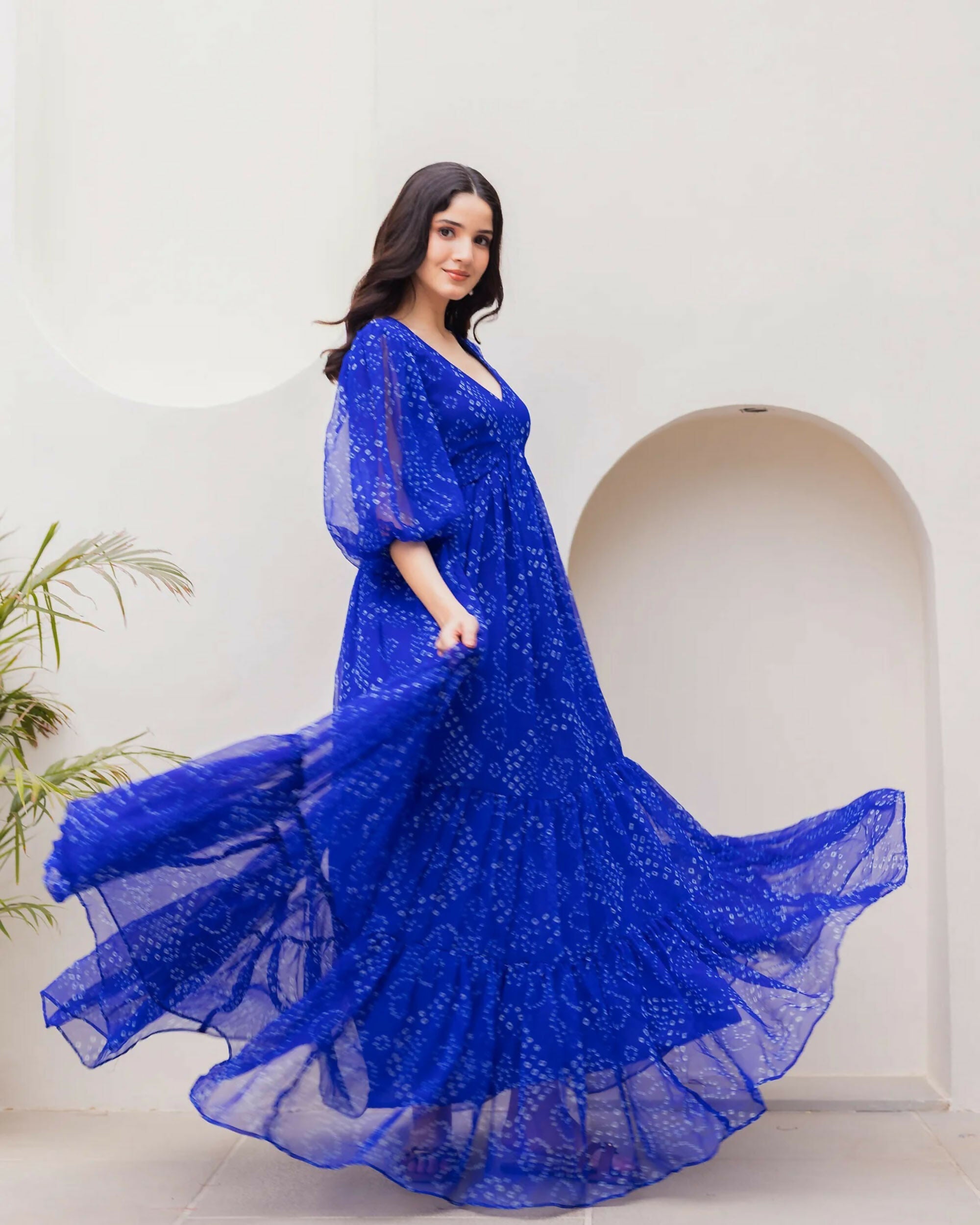 Aayaa Designer crape hand work Multi indo western - Blue | Grocsy