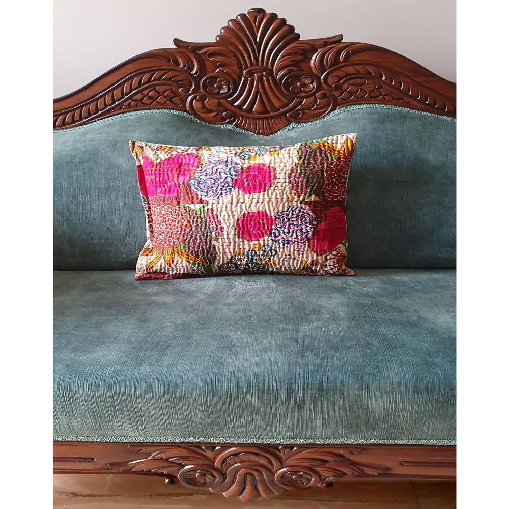 The Decor Nook Beige Base With Multicolour Flowers Print Cushion Cover | Grocsy